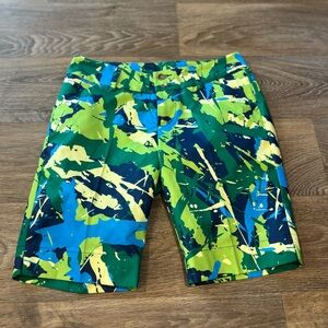 Loudmouth Golf Green Splatter Print Shorts Women’s Size 2 Bold Retro Athletic